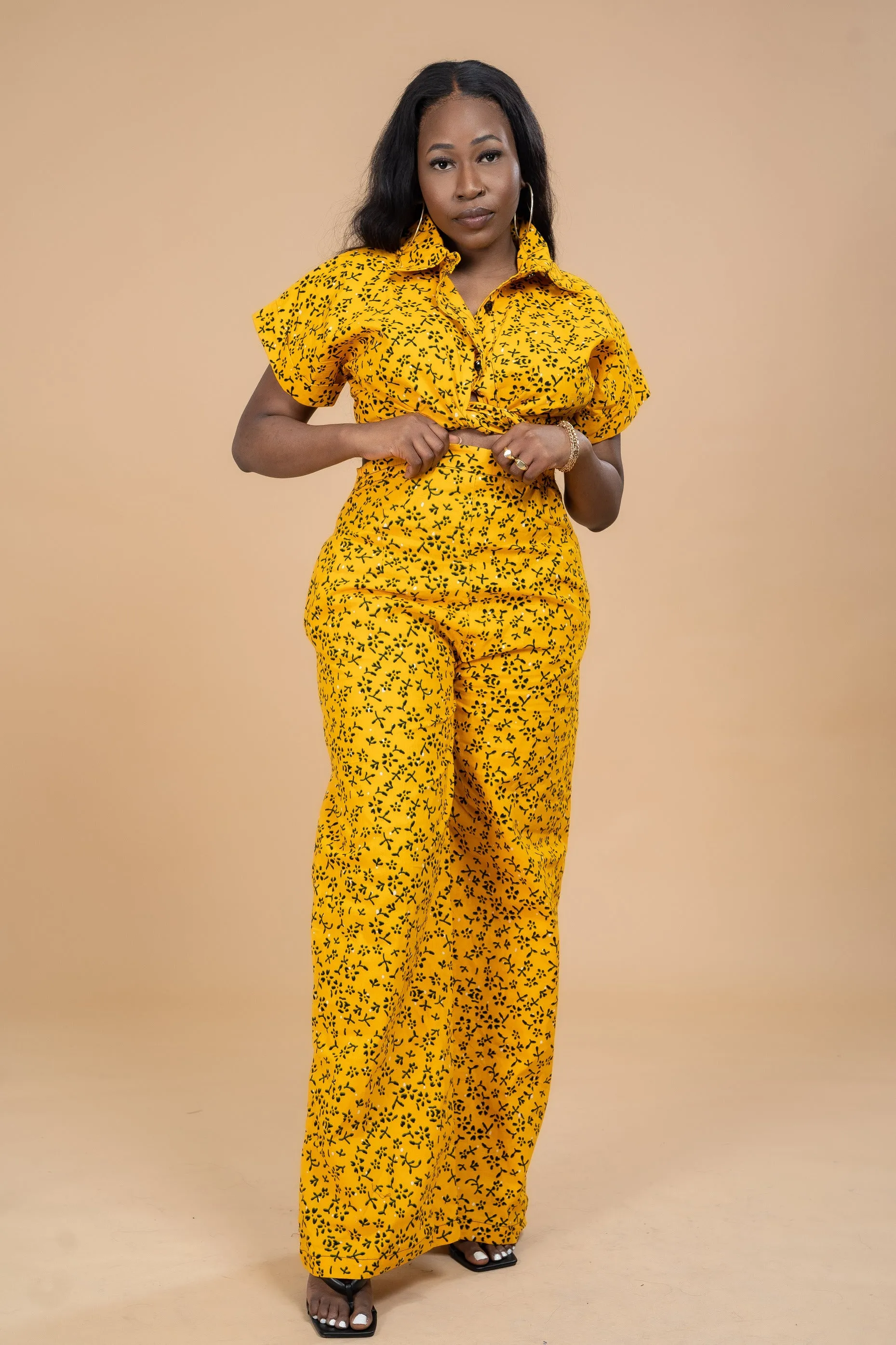 Adana Ankara High waisted Trouser | Yellow African Print