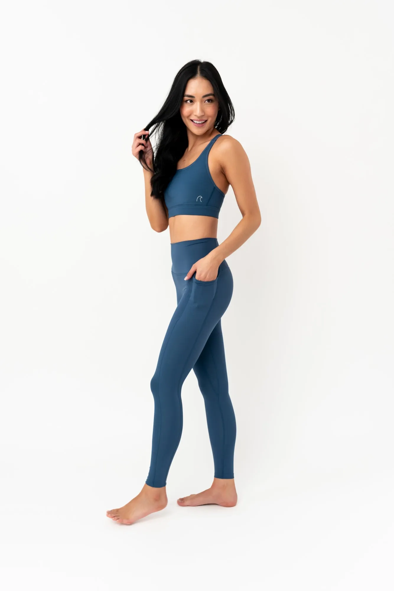 Agility High Waisted Athletic Leggings | Deep Blue