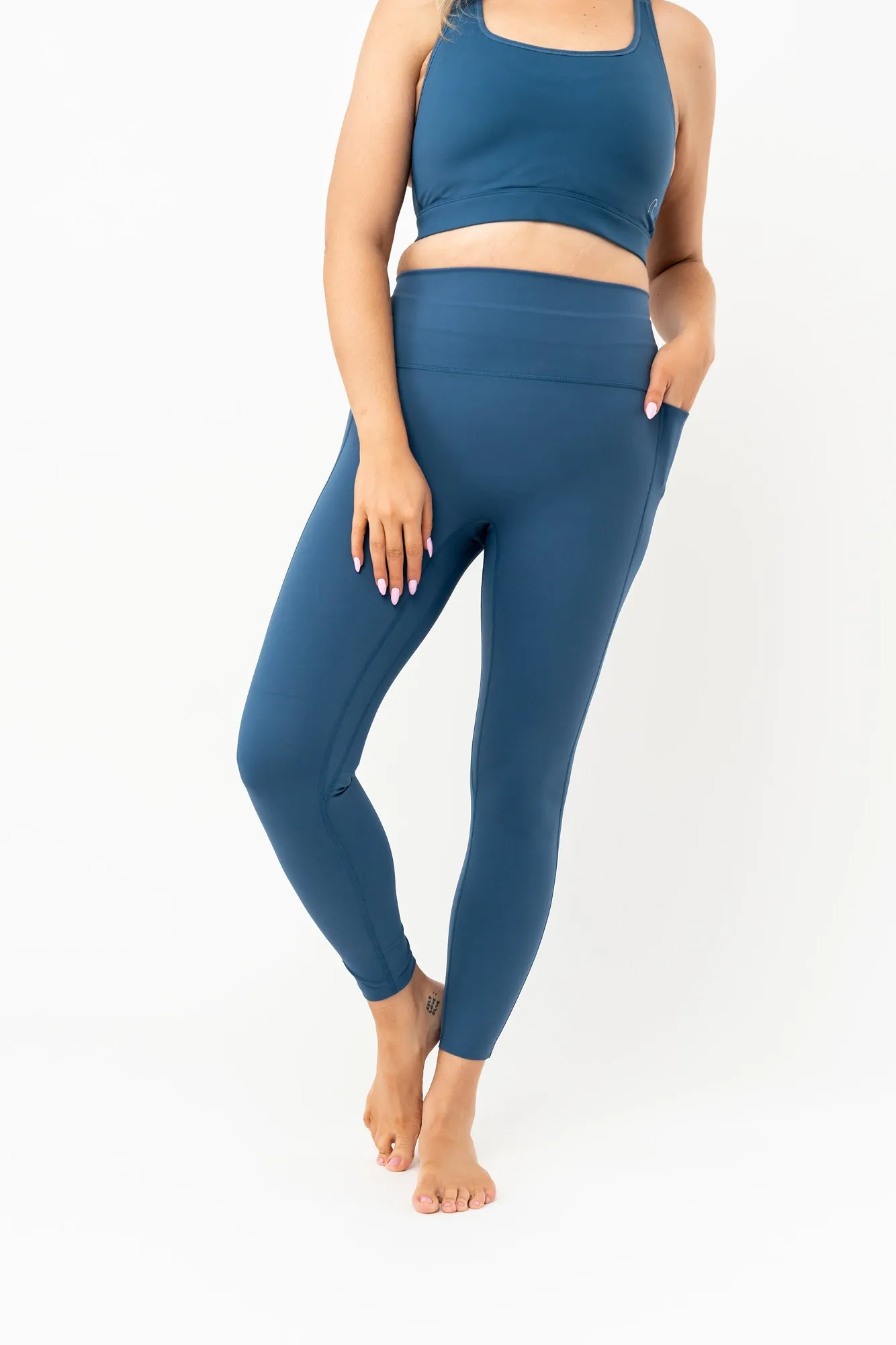 Agility High Waisted Athletic Leggings | Deep Blue