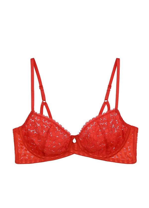 AMINA Unlined Red Lace Bra