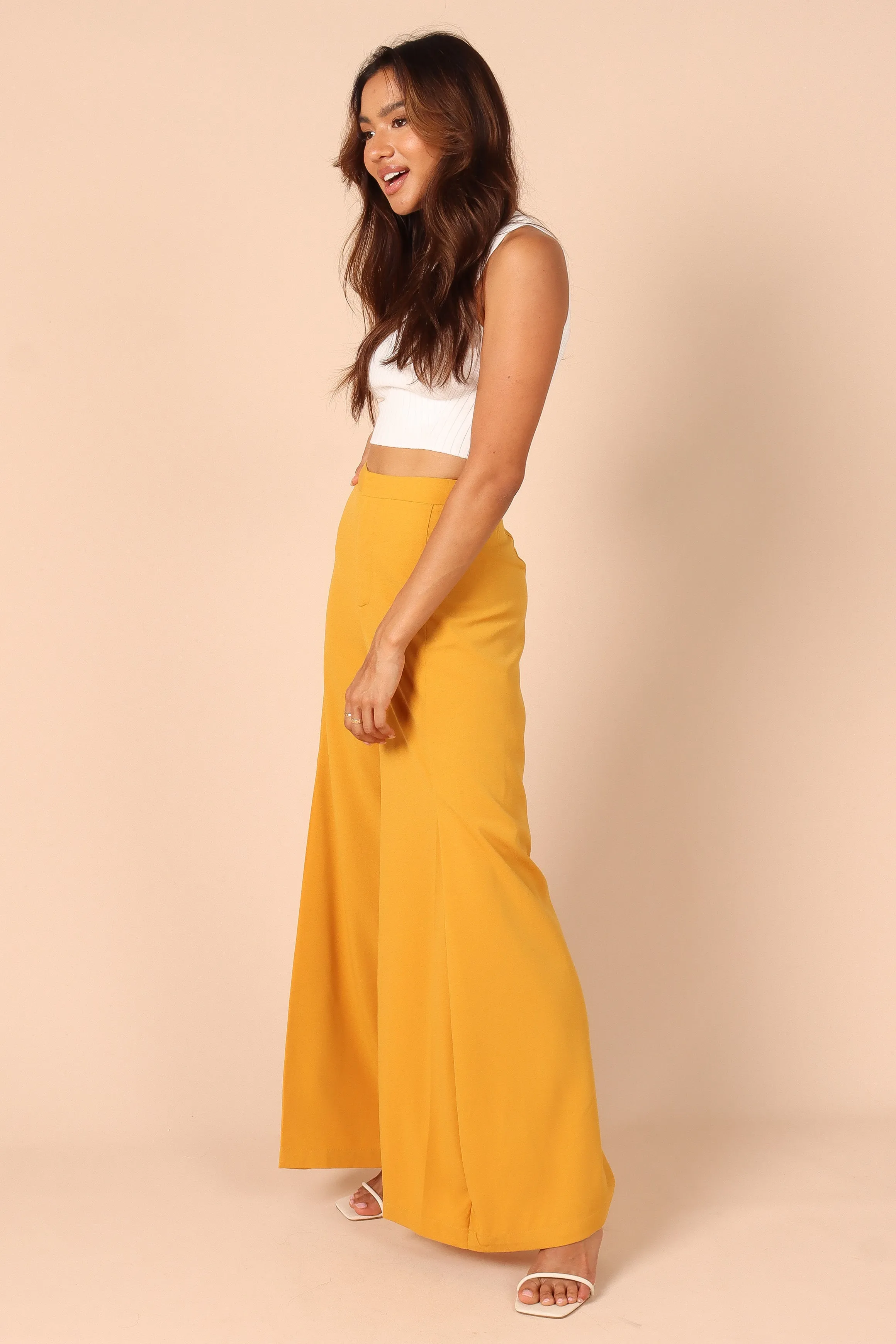 Annie High Waisted Wide Leg Pants - Mustard