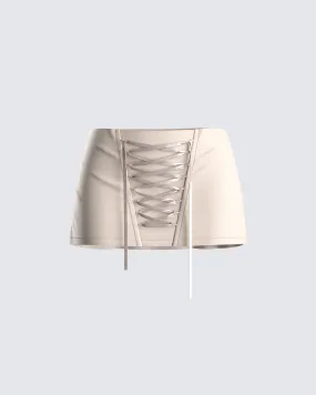 Astrid Taupe Lace Up Mini Skirt