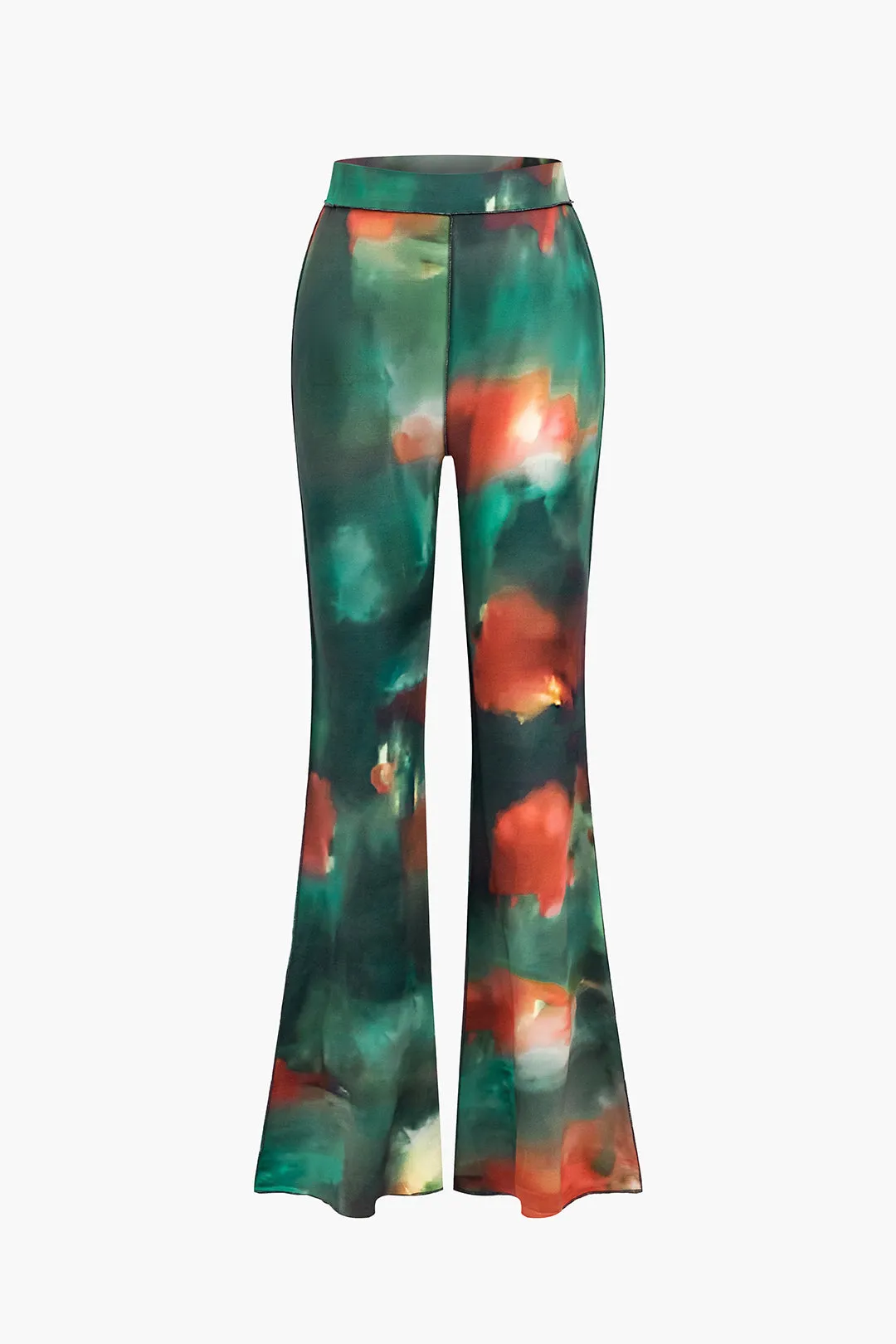 Basic Abstract Print High Waist Flared Trousers