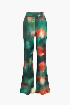 Basic Abstract Print High Waist Flared Trousers