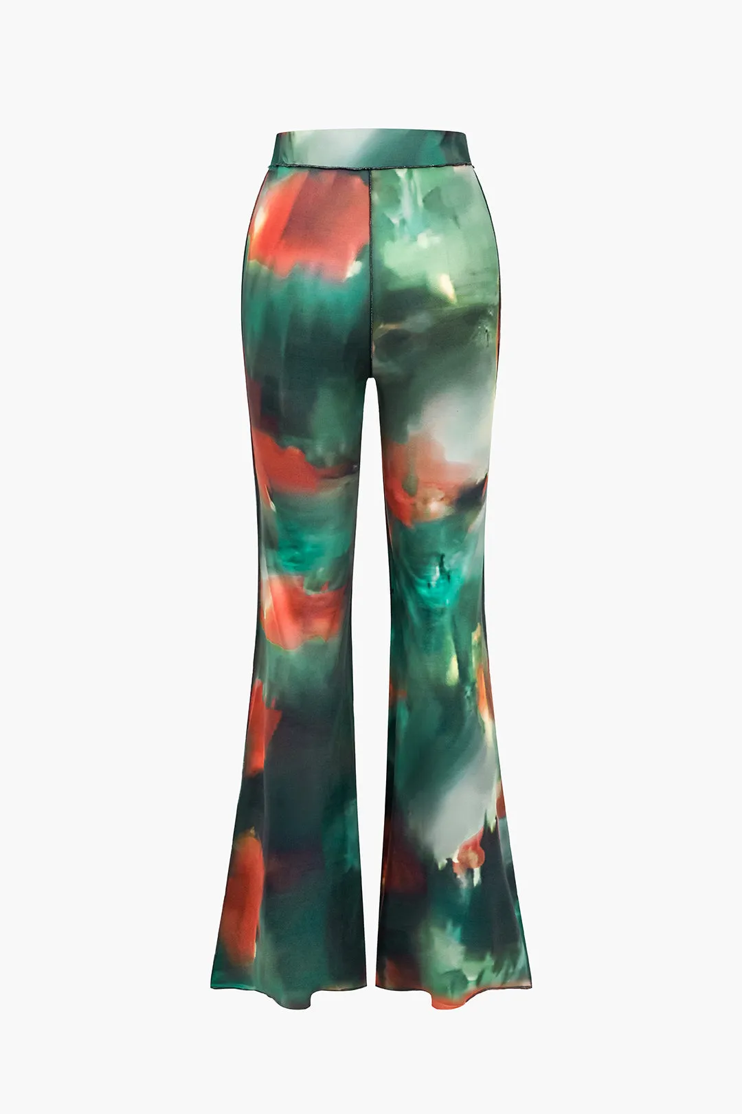 Basic Abstract Print High Waist Flared Trousers