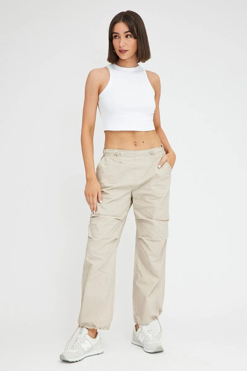 Beige Parachute Pants Cargo