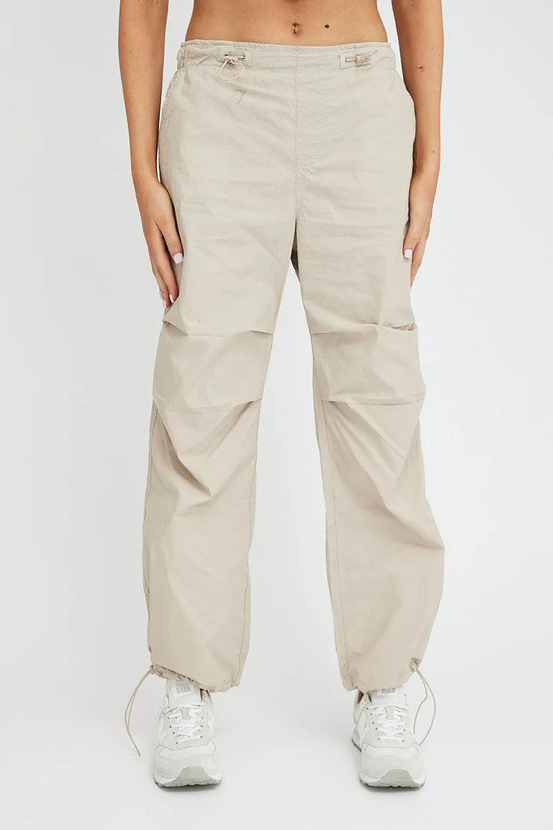 Beige Parachute Pants Cargo