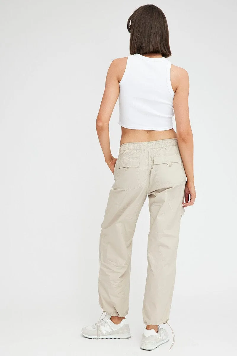 Beige Parachute Pants Cargo