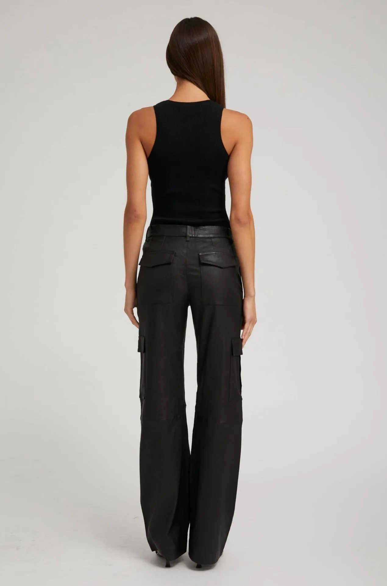 Black Leather Cargo Trousers