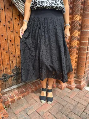 Black Lined Floral Lace Skirt