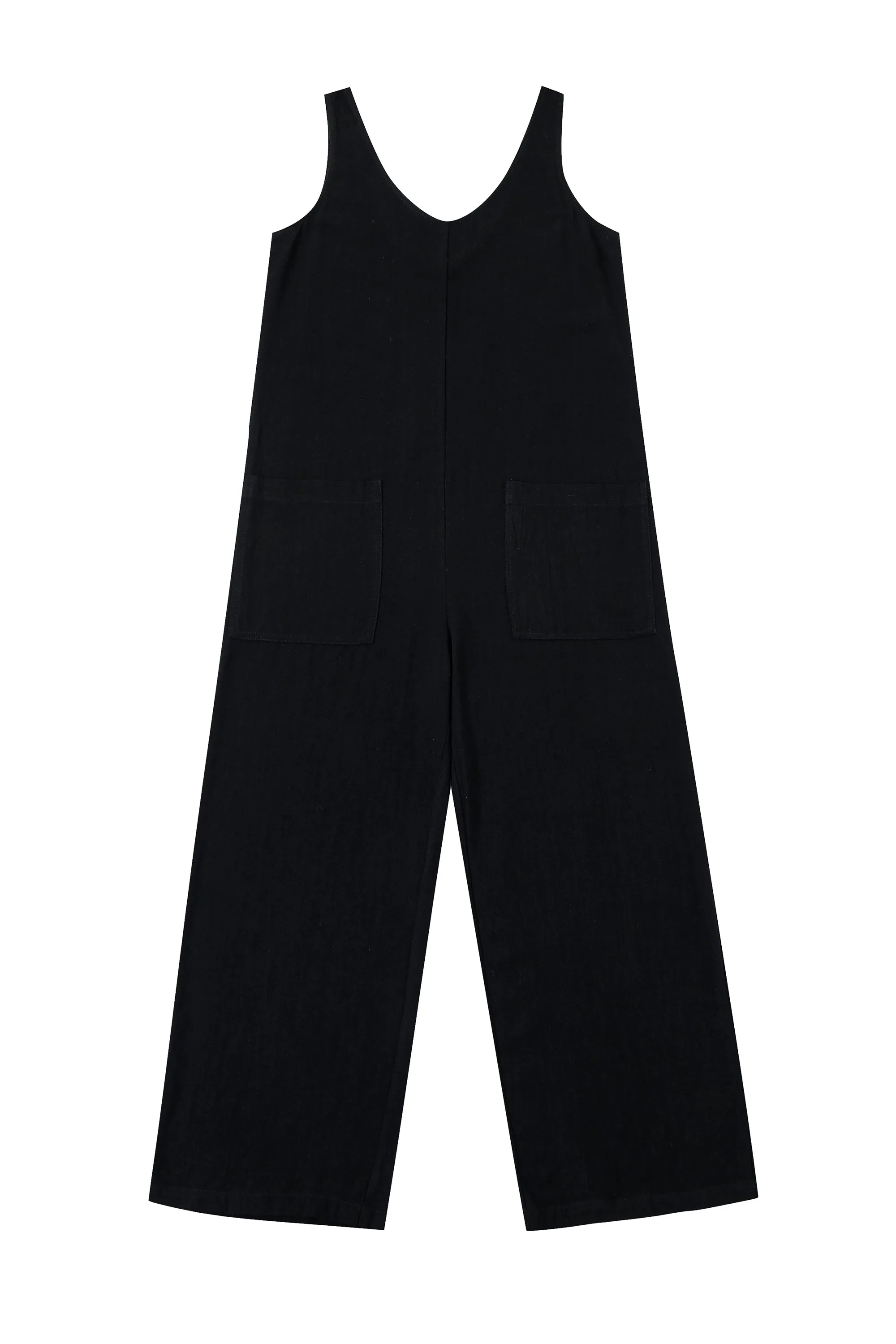 Black Linen Pockets Jumpsuit