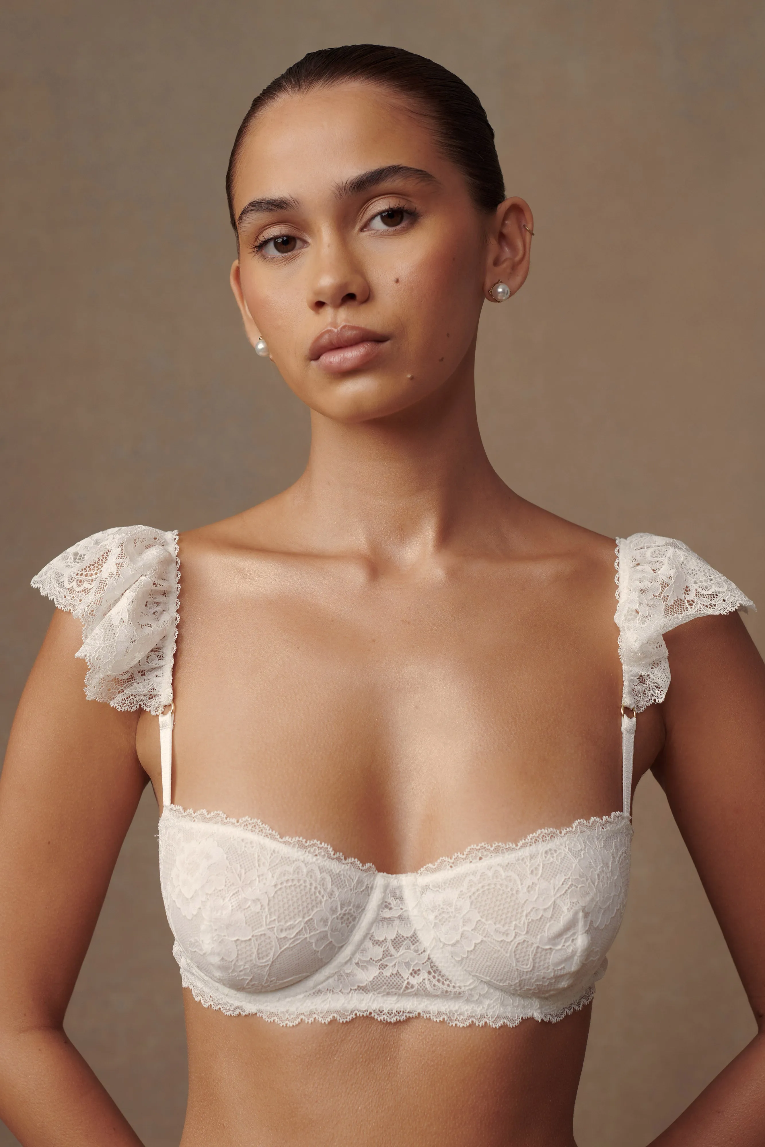 Blaise Lace Frill Underwire Bra - White