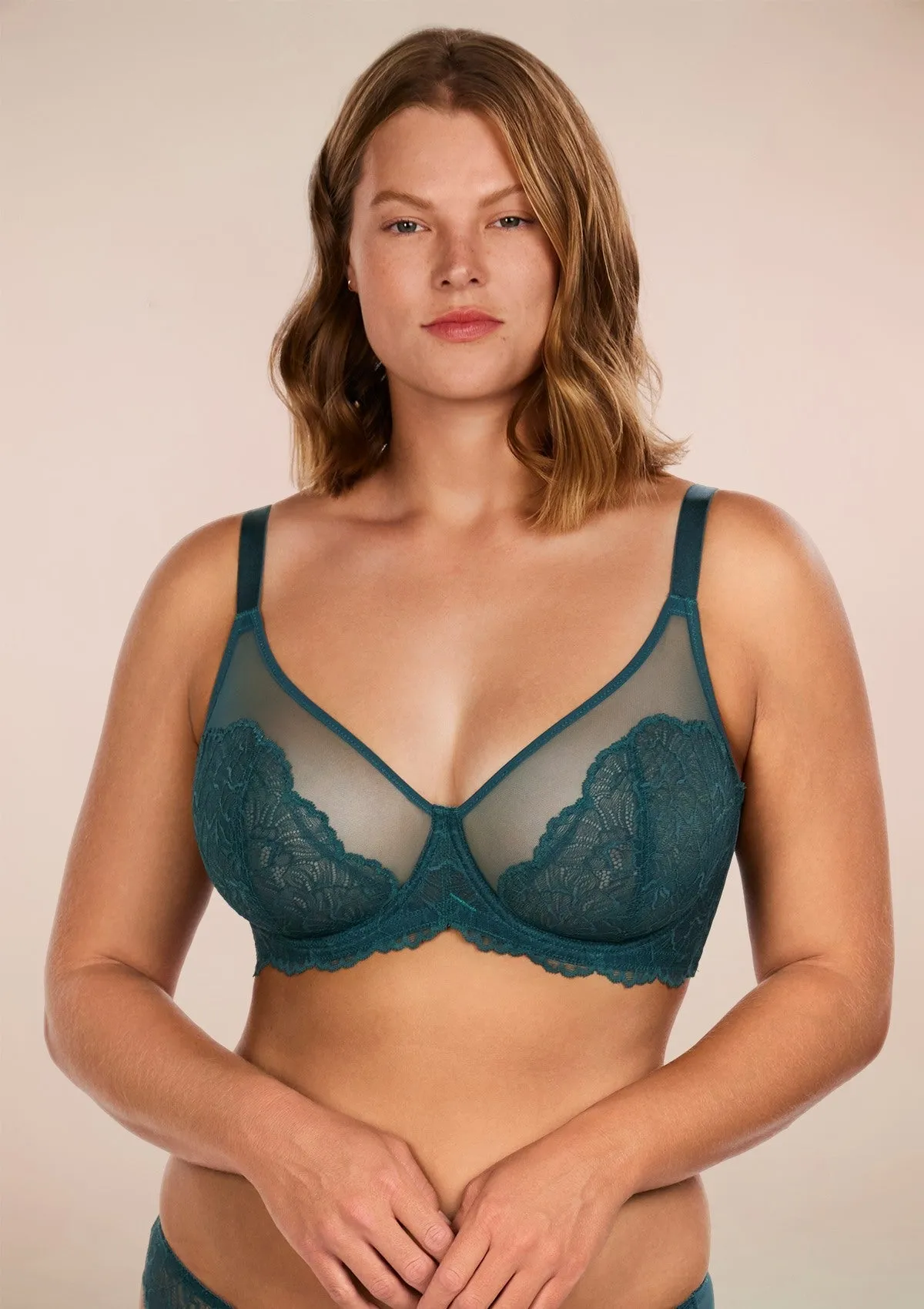 Blossom Balsam Blue Unlined Lace Bra Set