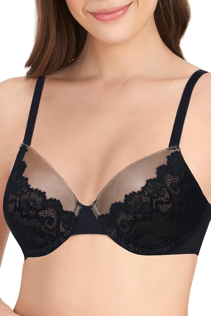 Bonded Luxury Padded Wired Lace Bra - Black-Hazelnut