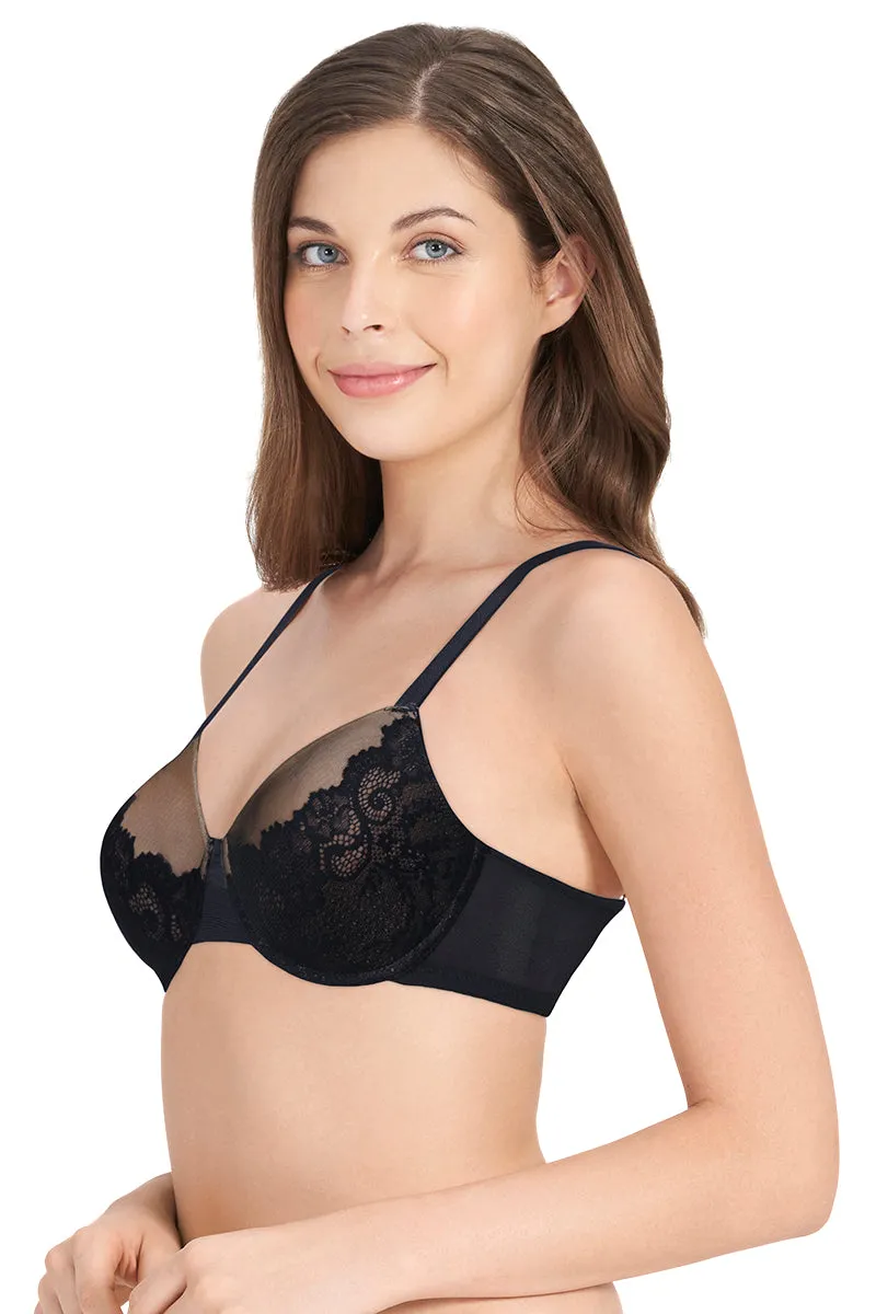 Bonded Luxury Padded Wired Lace Bra - Black-Hazelnut