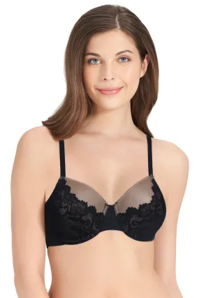 Bonded Luxury Padded Wired Lace Bra - Black-Hazelnut