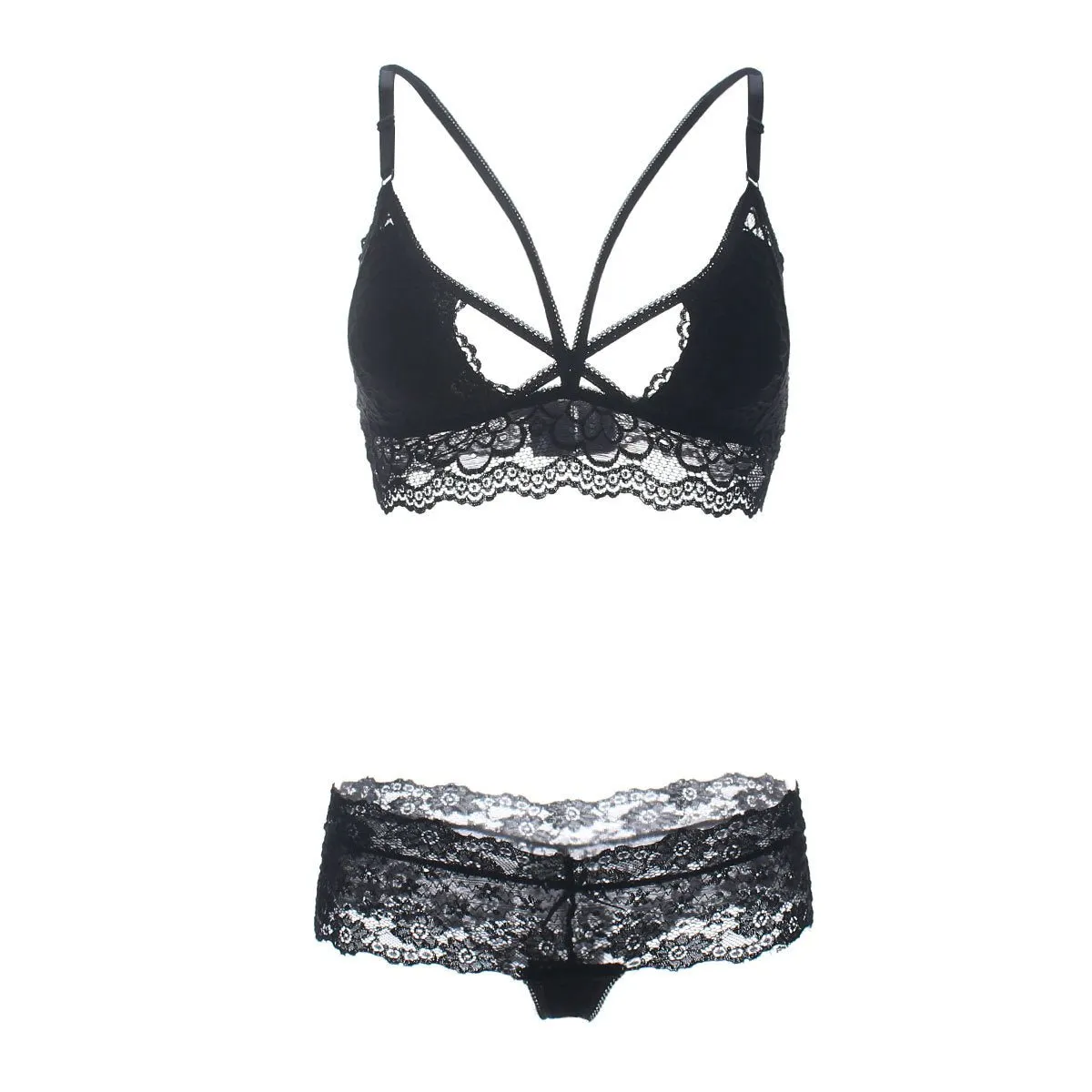 Cage Strap Lace Demi Bra and Panty Set