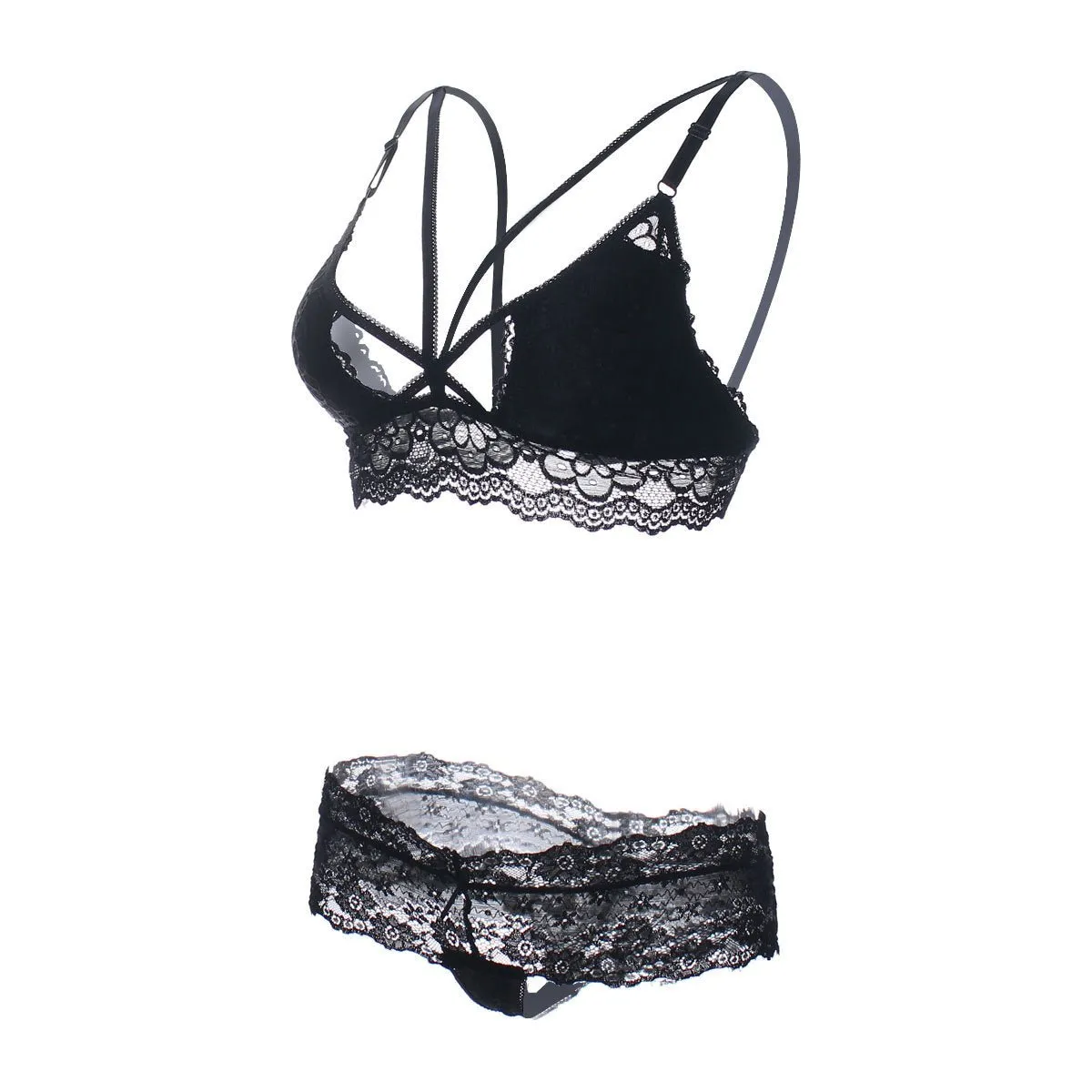 Cage Strap Lace Demi Bra and Panty Set