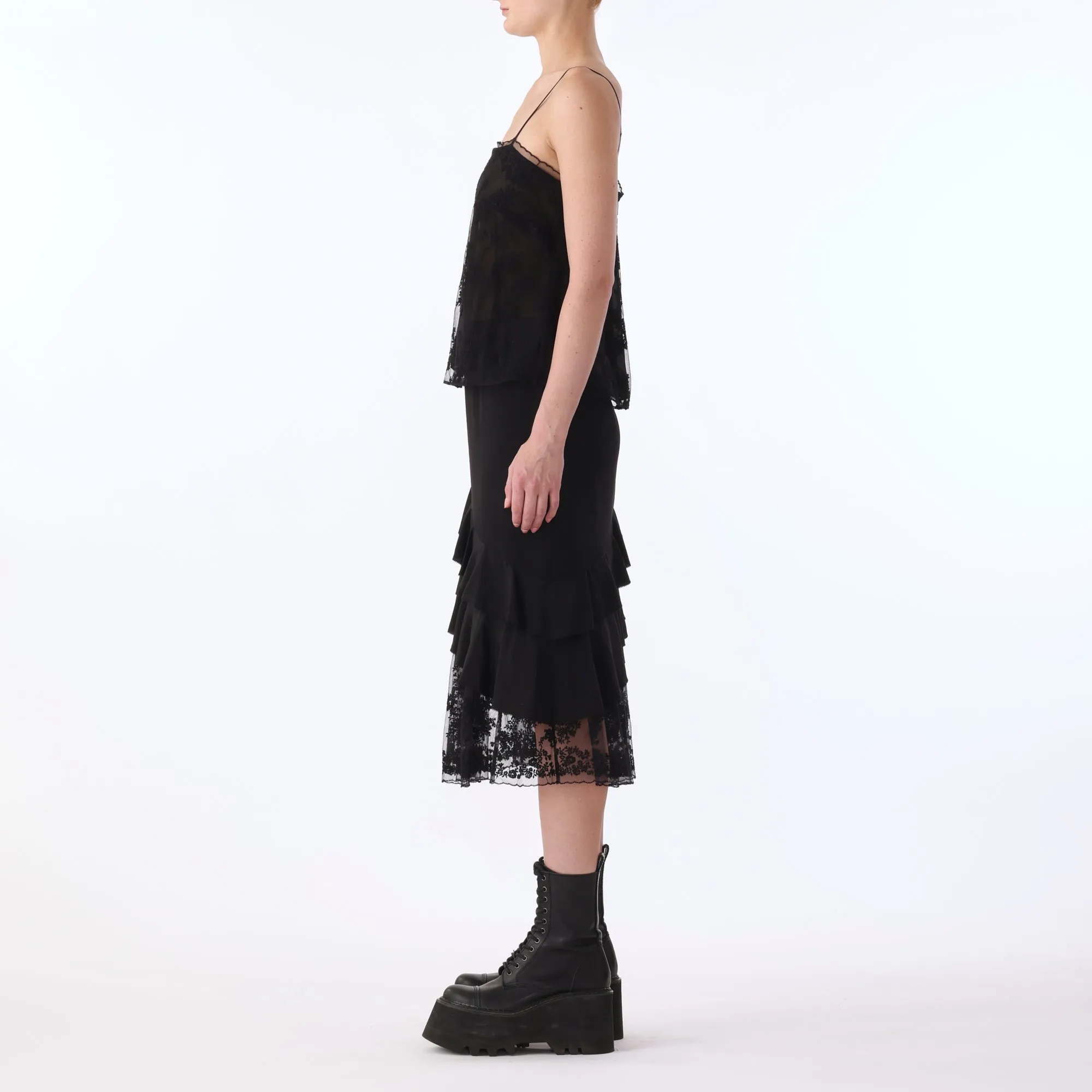 CDC RUFFLE SKIRT w/ EMBROIDERED LACE TULLE COMBO