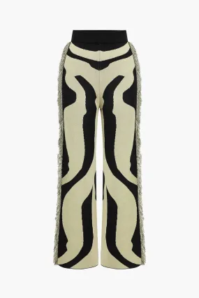 Contrast Abstract Print Fringe Sweater Trousers