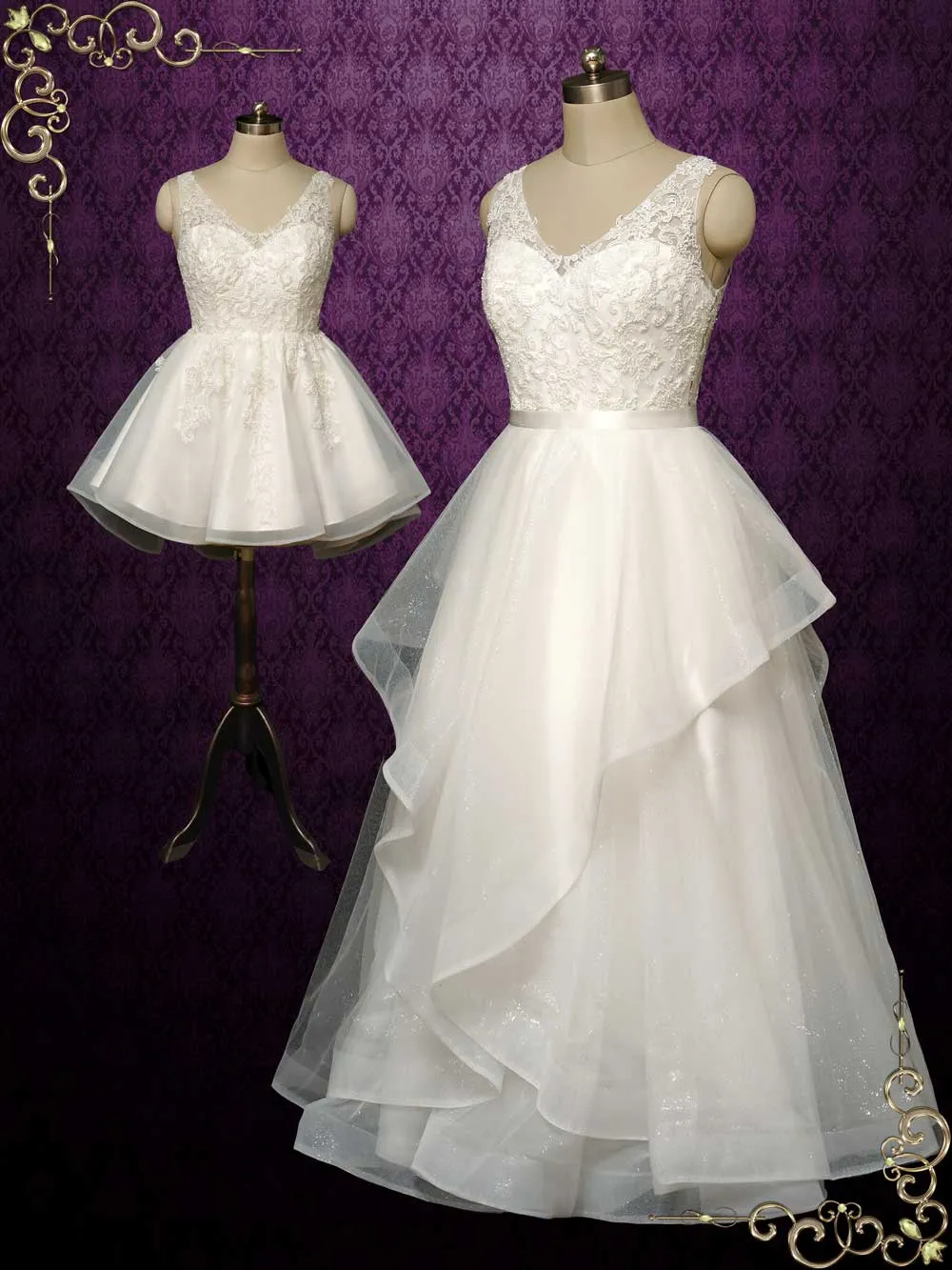 Convertible Short Lace Wedding Dress with Skirt ARWEN