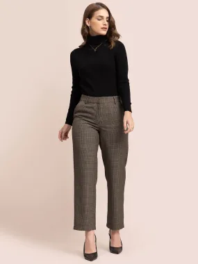 Cotton Straight Trousers - Brown and Black