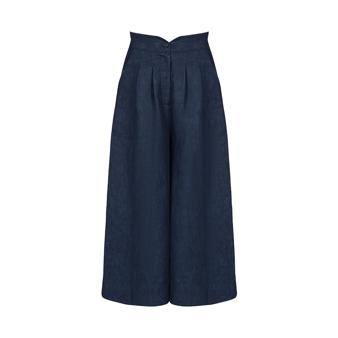 Cropped High-Waist Pants Linen