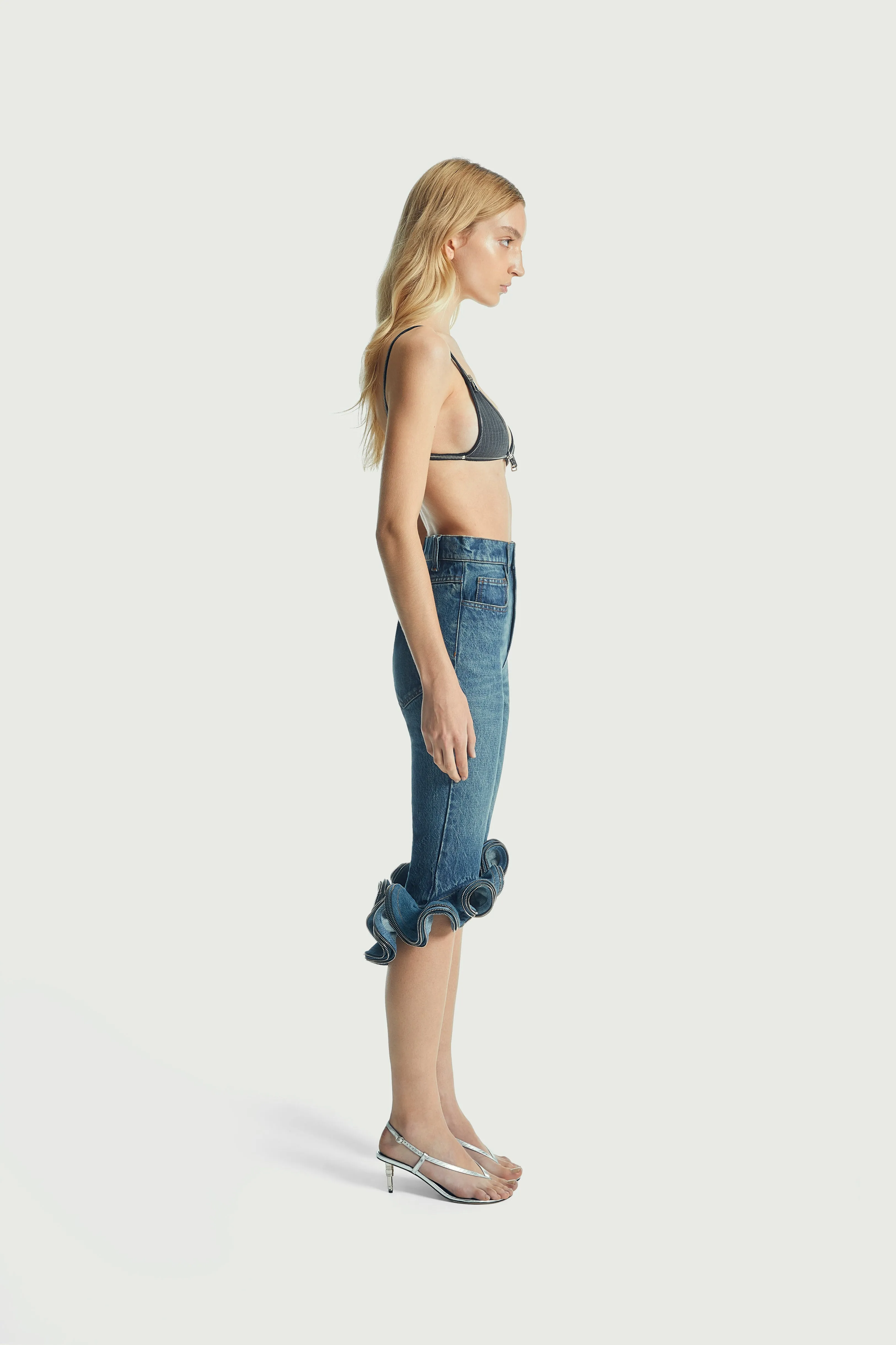 Cropped Ruffle Denim Pants