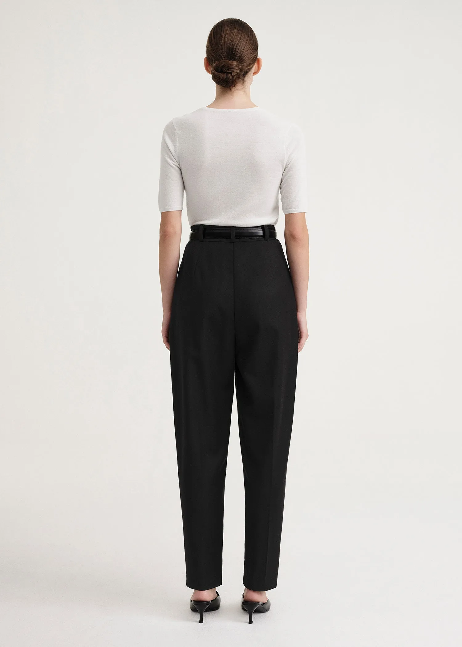 Deep pleat wool trousers black