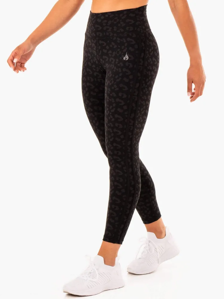 EVOLUTION HIGH WAISTED SCRUNCH LEGGINGS BLACK LEOPARD