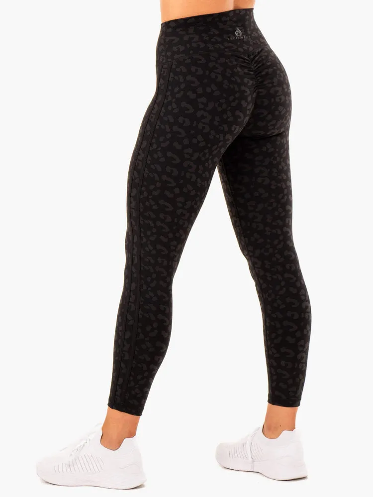 EVOLUTION HIGH WAISTED SCRUNCH LEGGINGS BLACK LEOPARD