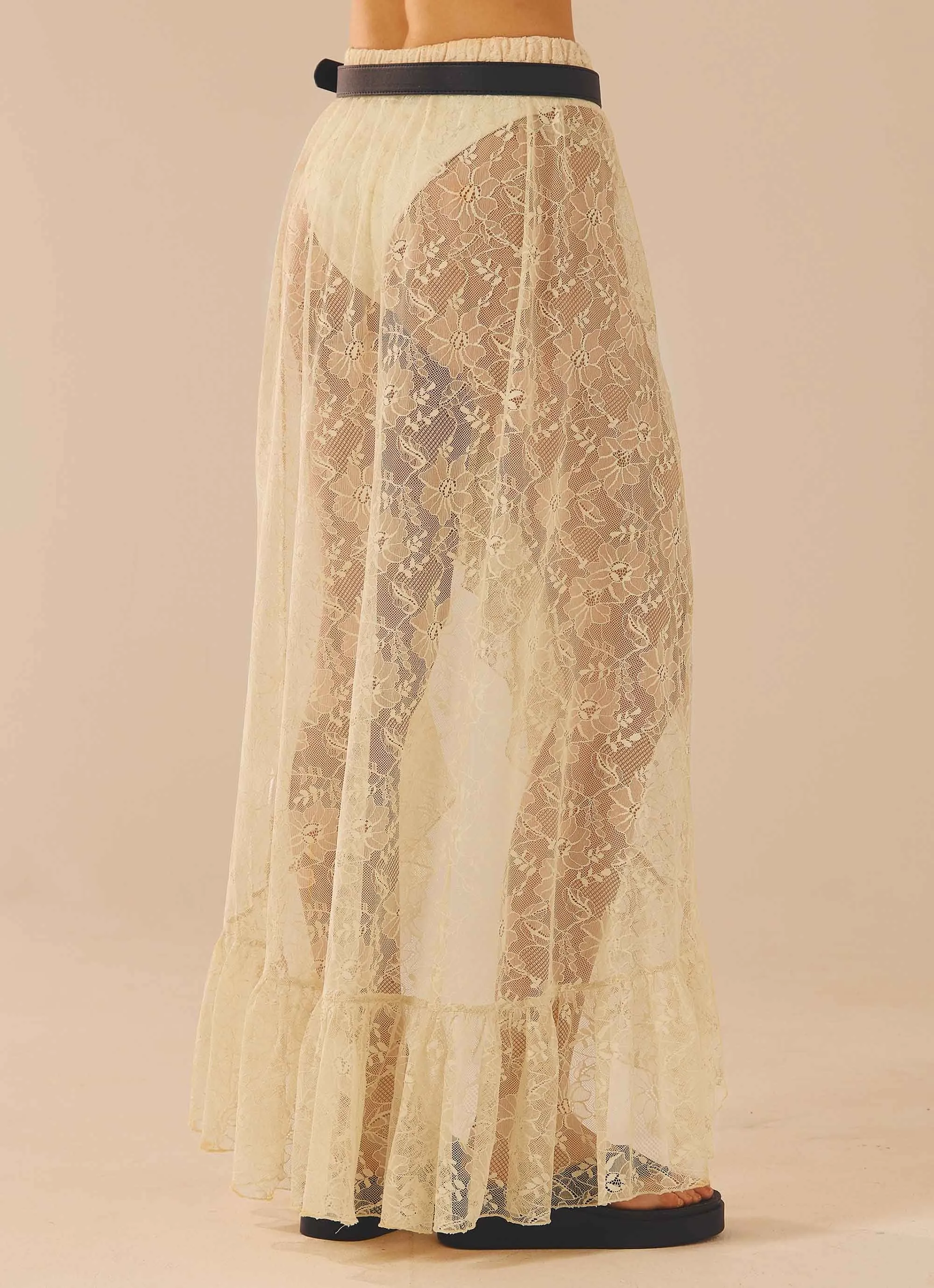 Florentina Lace Maxi Skirt - Ivory Tea