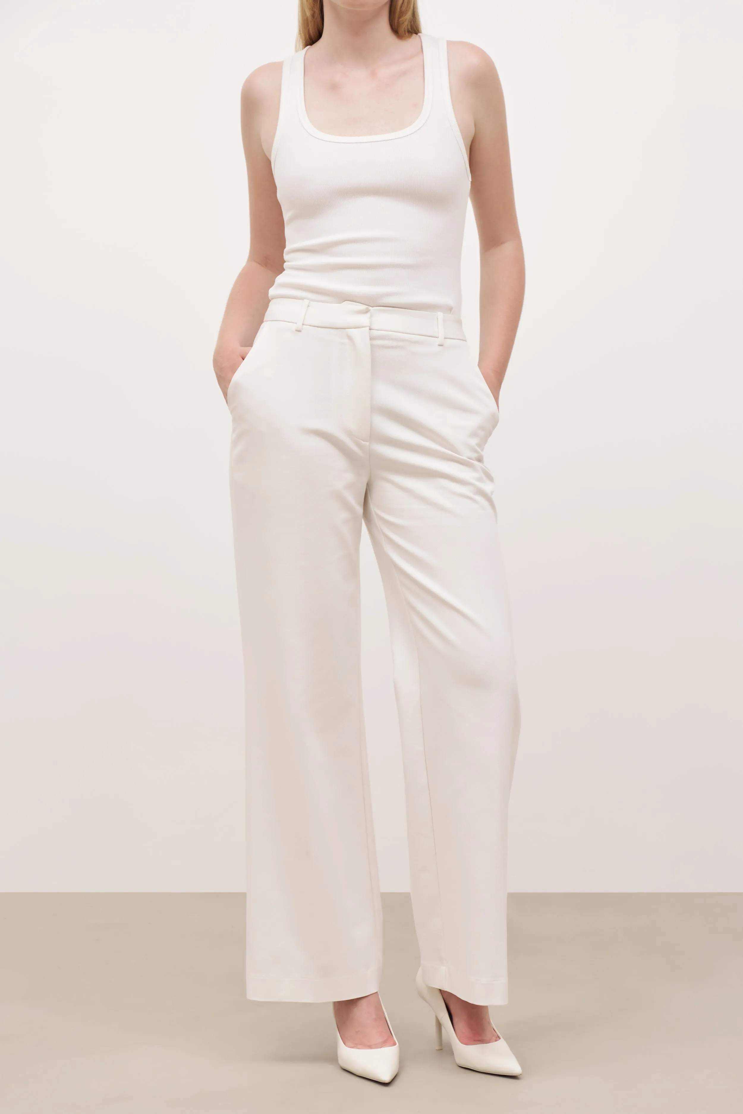 Formal Straight Leg Trousers - Cream