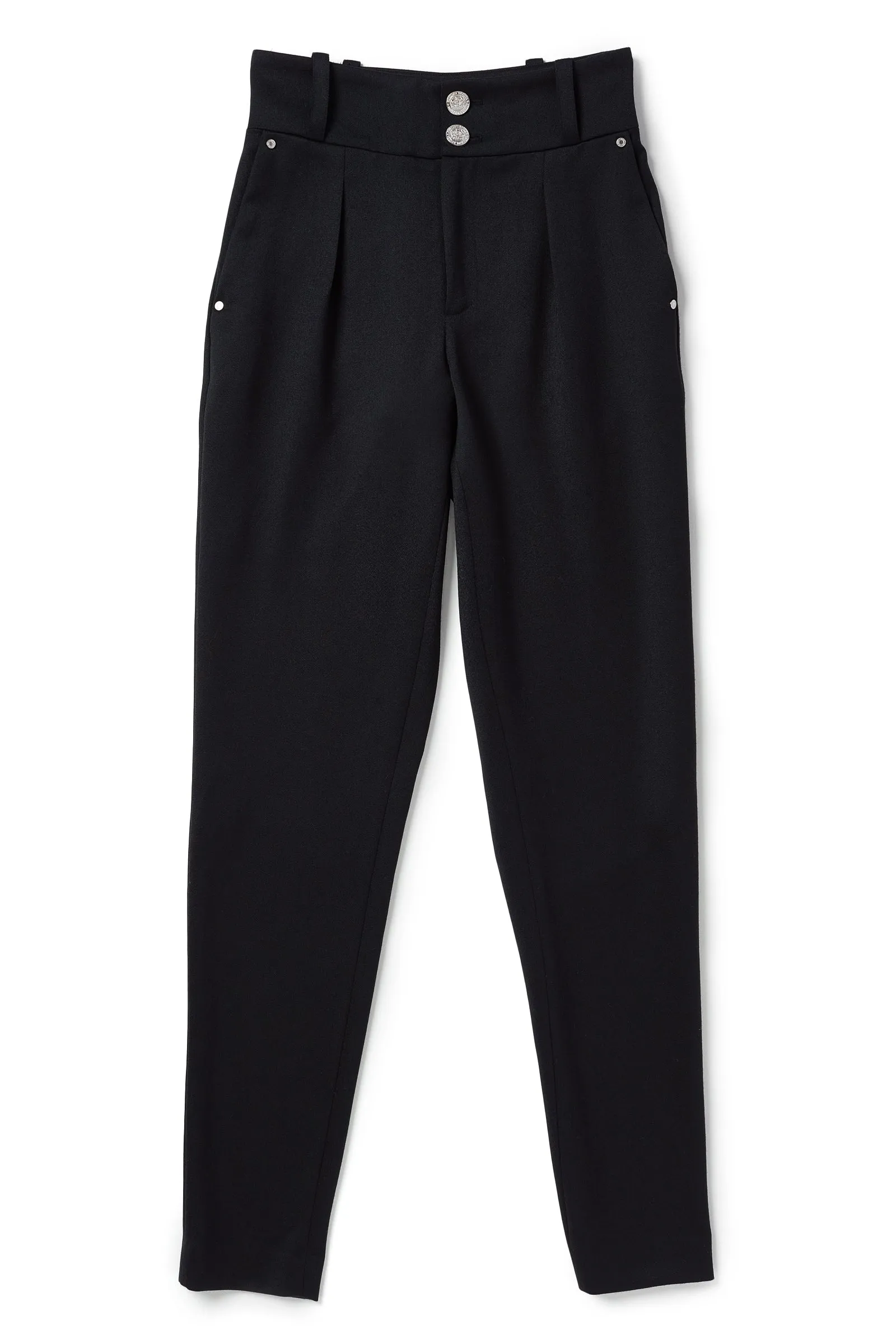 High Waisted Peg Trouser (Black Barathea Silver)