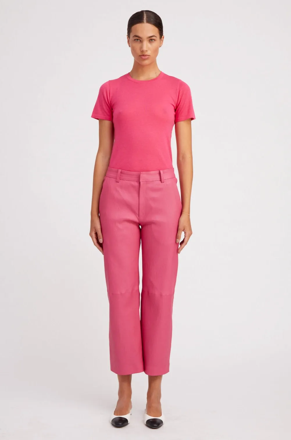 Hot Pink Leather Cropped Trousers