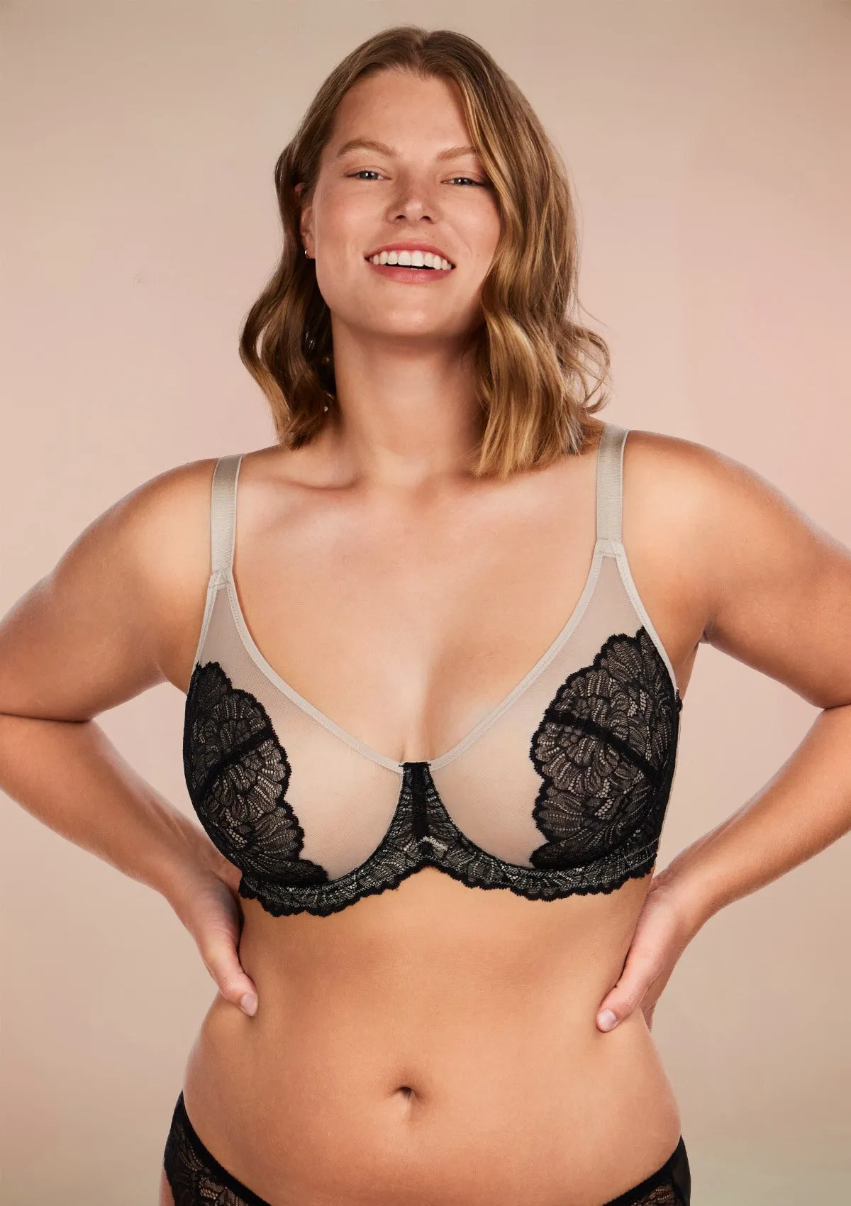 HSIA Blossom Unlined Black Contrast Apricot Lace Bra Set