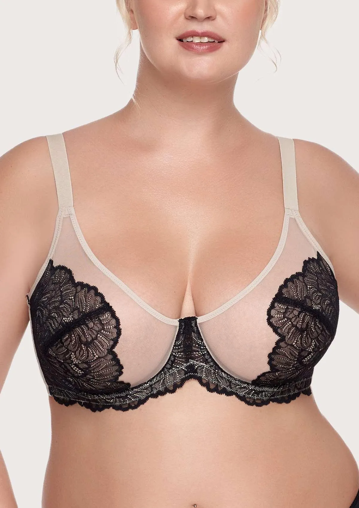 HSIA Blossom Unlined Black Contrast Apricot Lace Bra Set