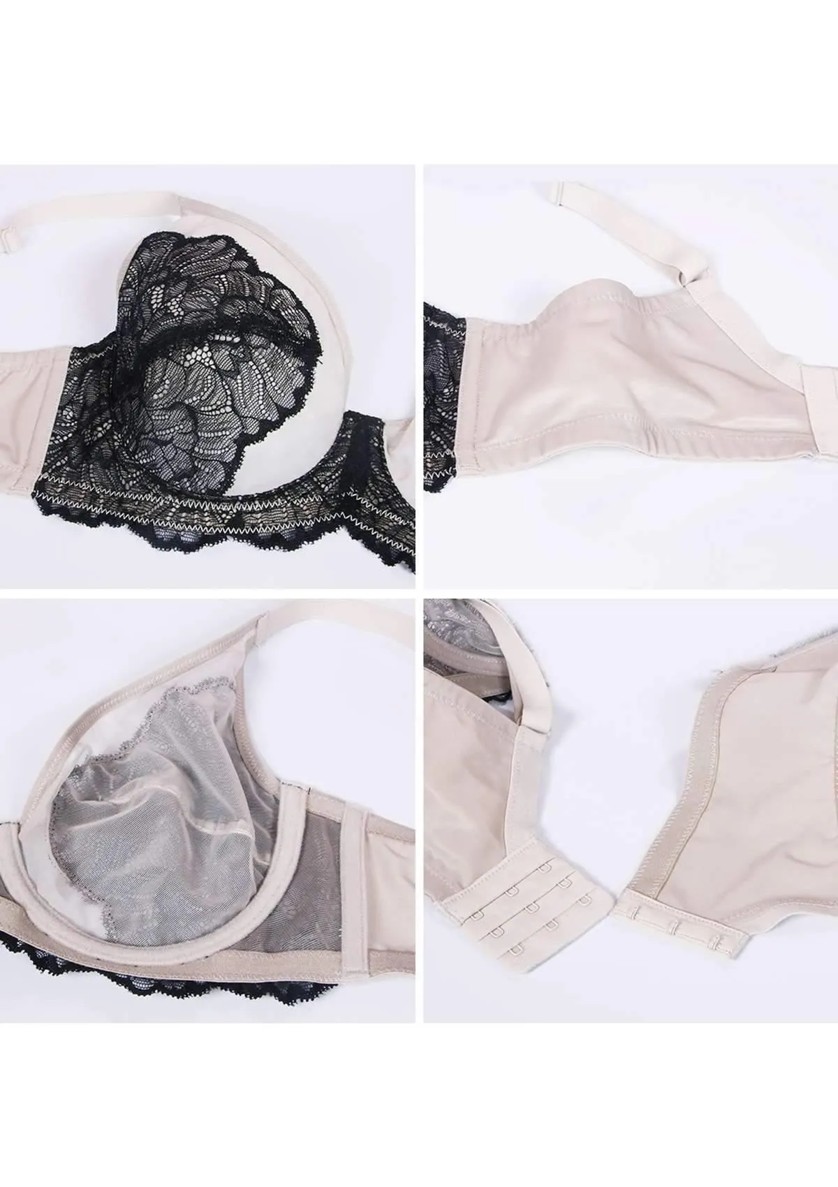 HSIA Blossom Unlined Black Contrast Apricot Lace Bra Set