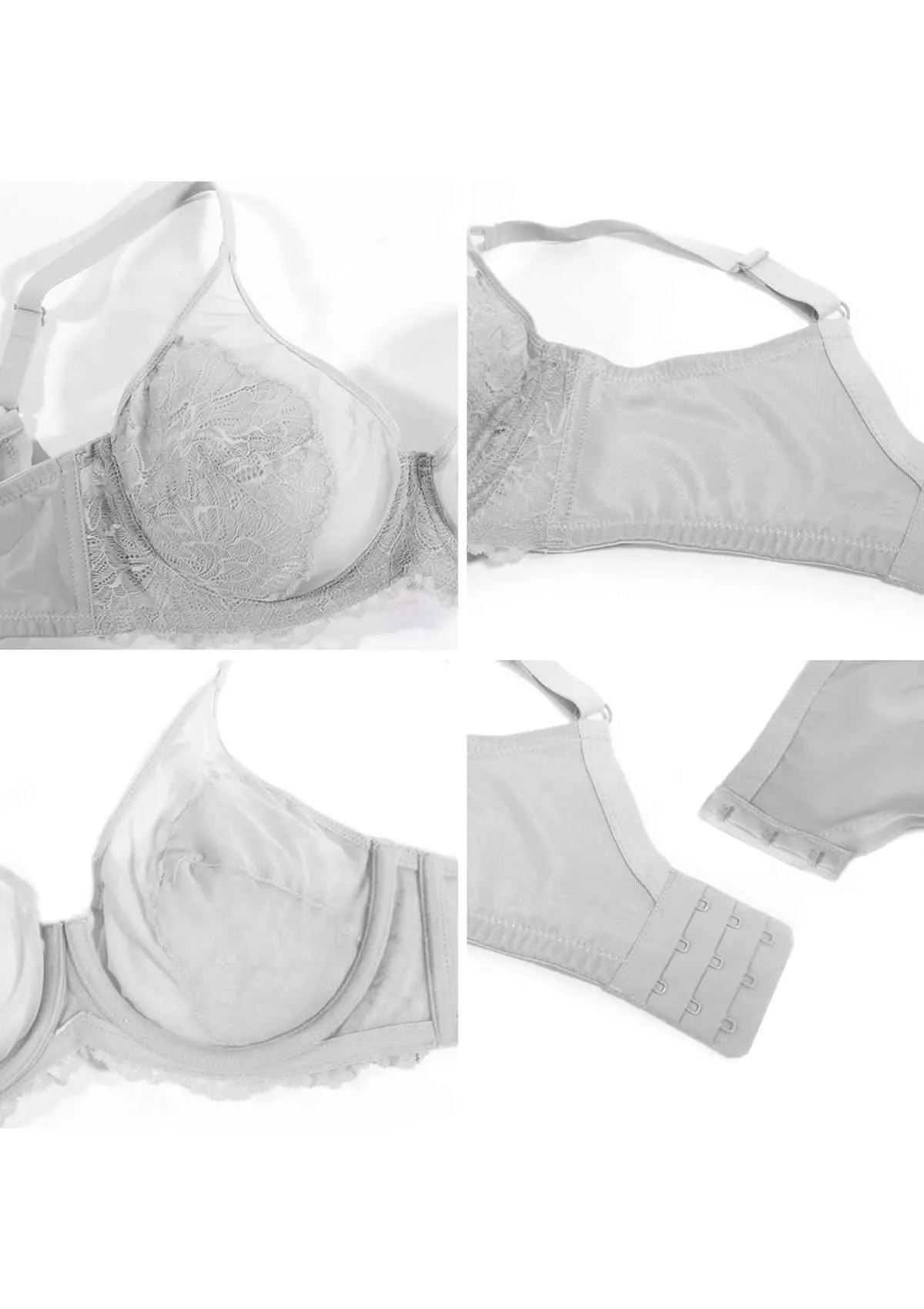 HSIA Blossom Unlined Light Gray Lace Bra Set