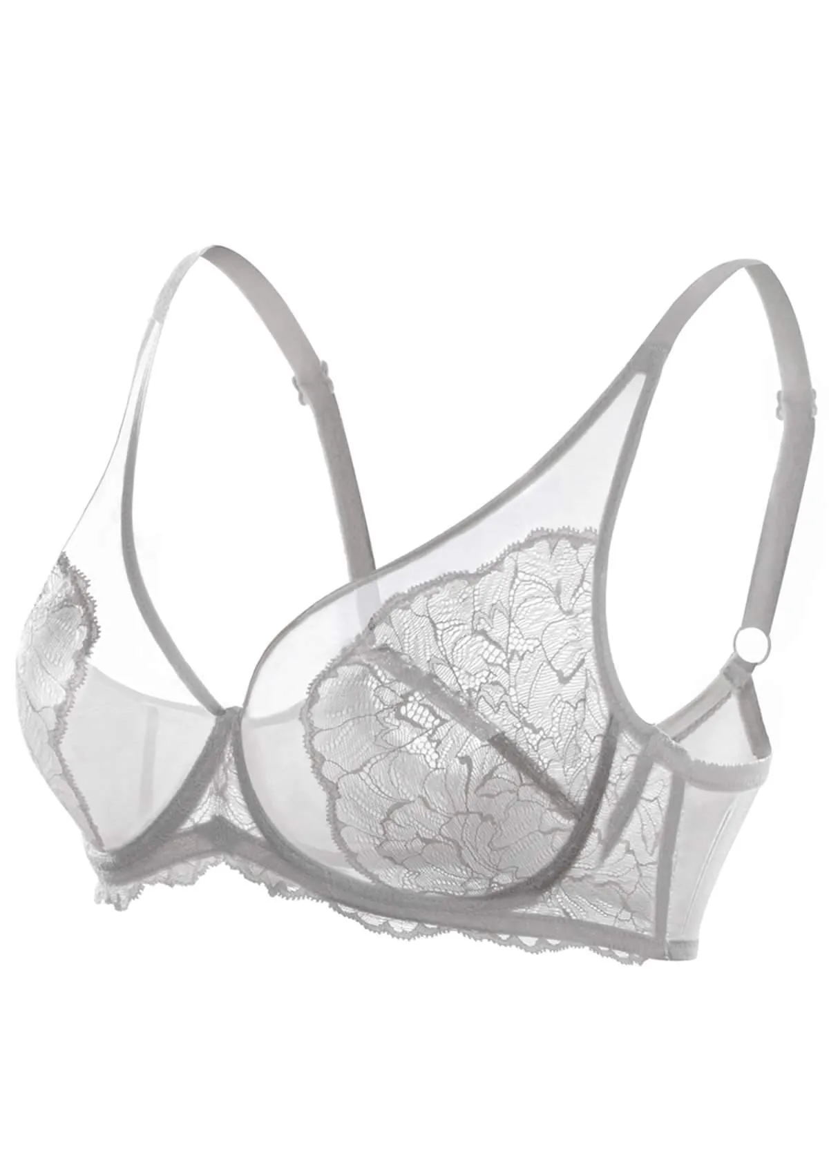 HSIA Blossom Unlined Light Gray Lace Bra Set