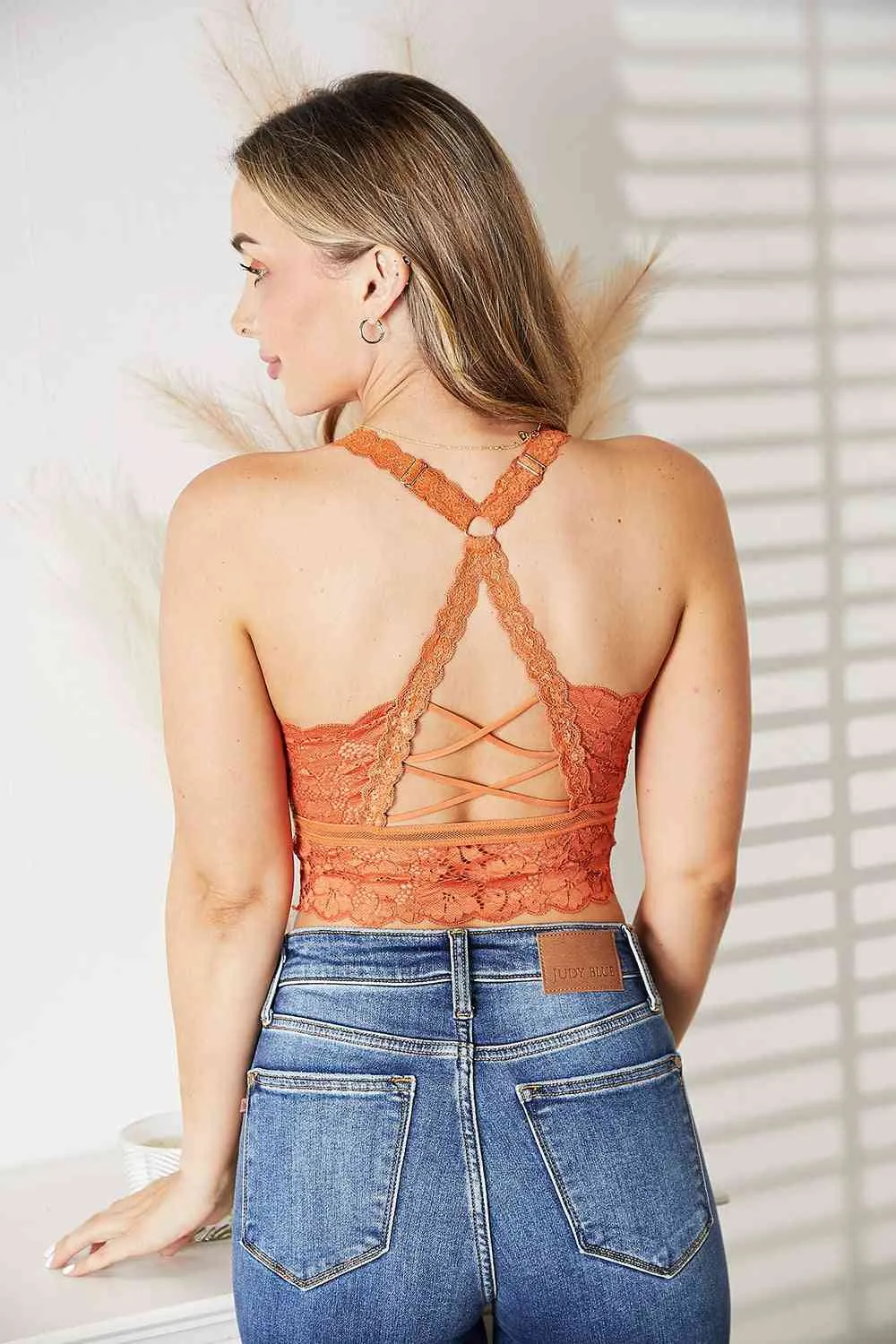 JadyK Juliette Crisscross Back Lace Bralette in Rust