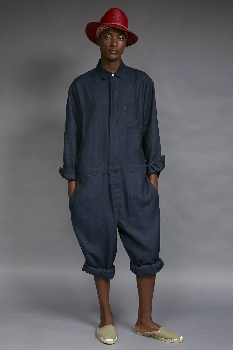 jumpsuit washed indigo linen