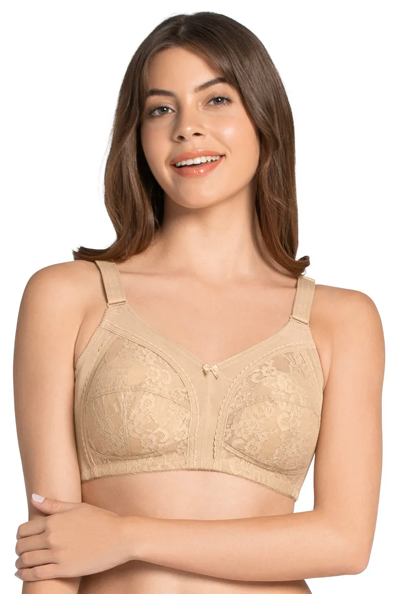 Magic Support Non-padded Non-wired Lace Bra - Sandalwood