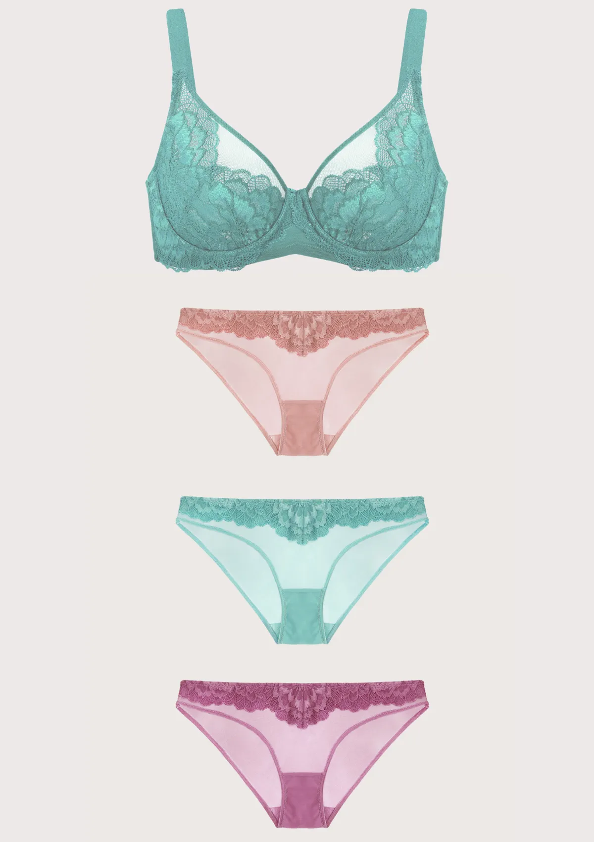 Paeonia Lace Underwire Bra Bundle