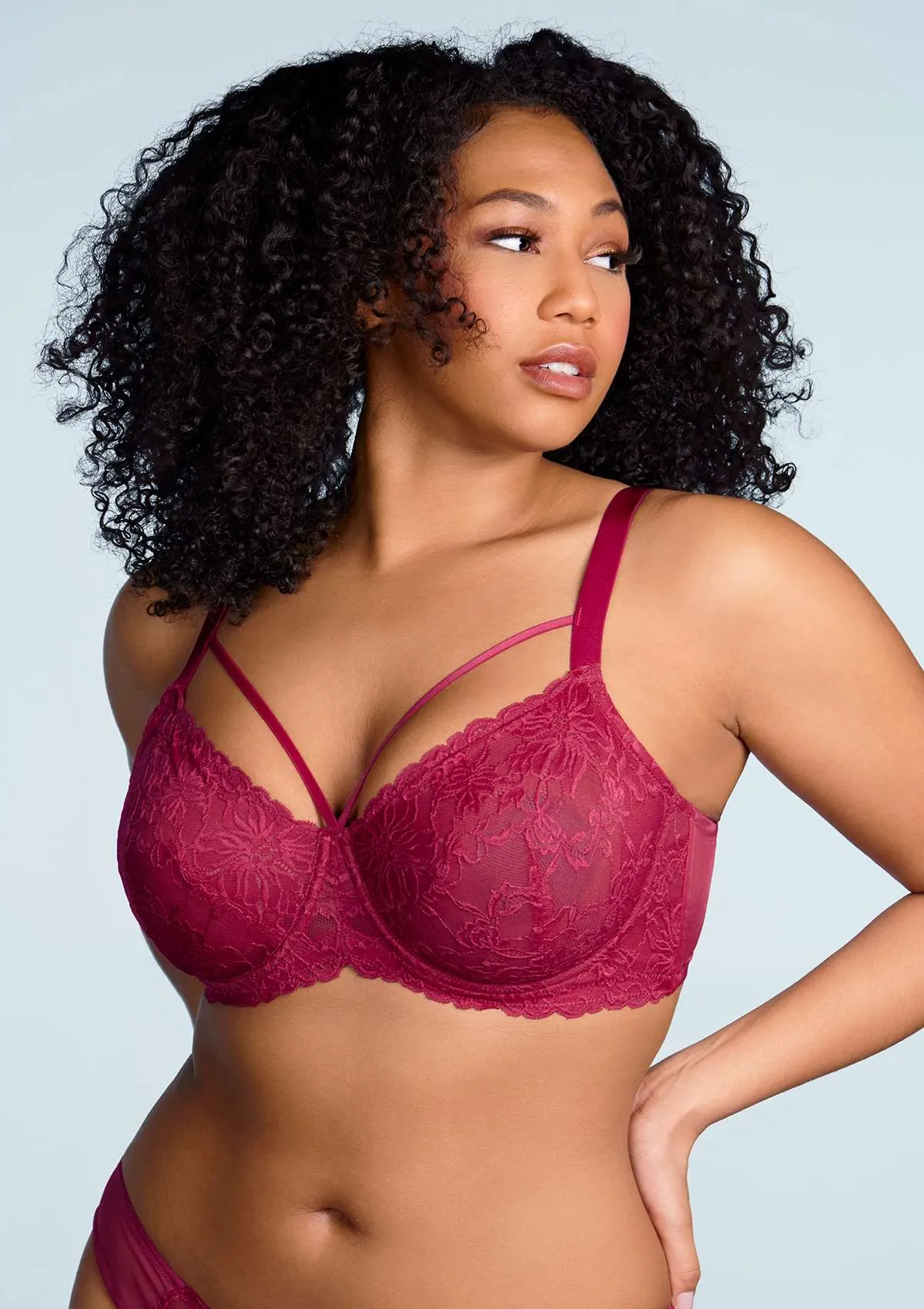 Pretty In Petals Red Unlined Strappy Lace Bra