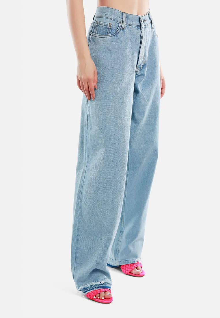 Ripped Wide Leg Denim Trousers