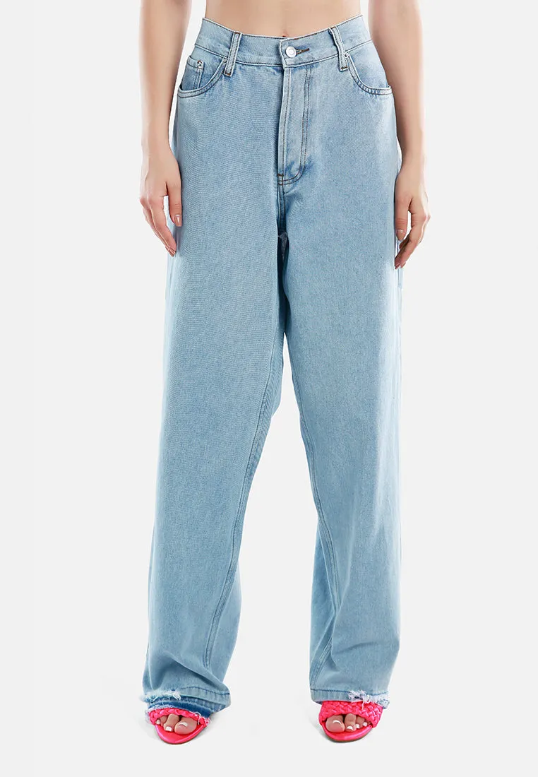 Ripped Wide Leg Denim Trousers