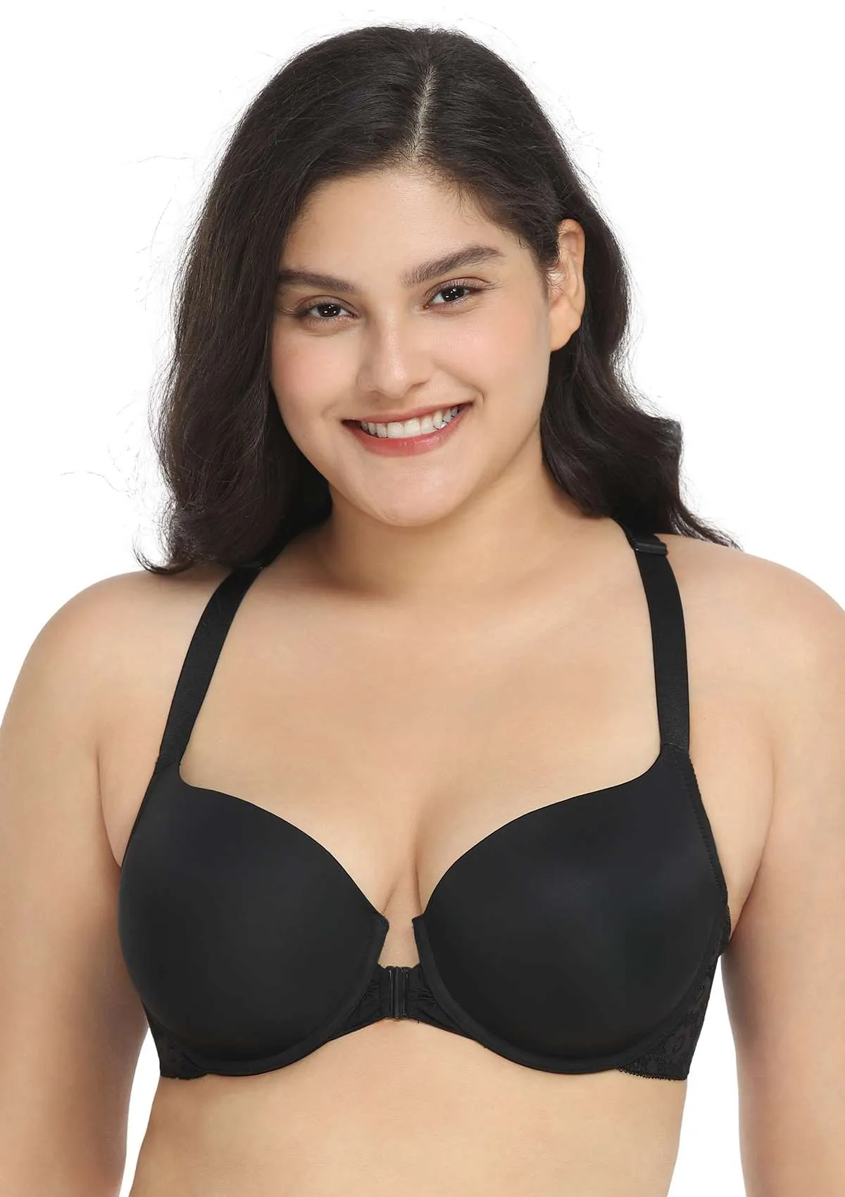 Serena Front-Close Lace-Back Black Underwire Bra