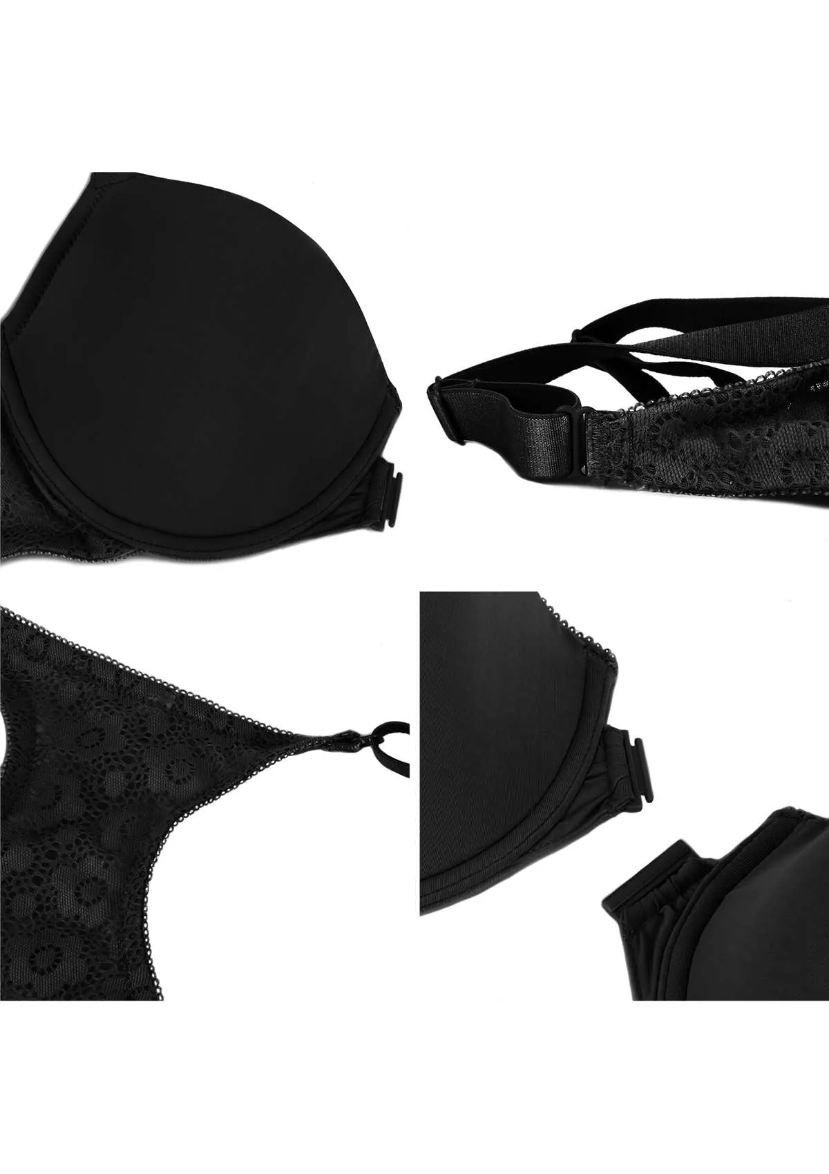 Serena Front-Close Lace-Back Black Underwire Bra