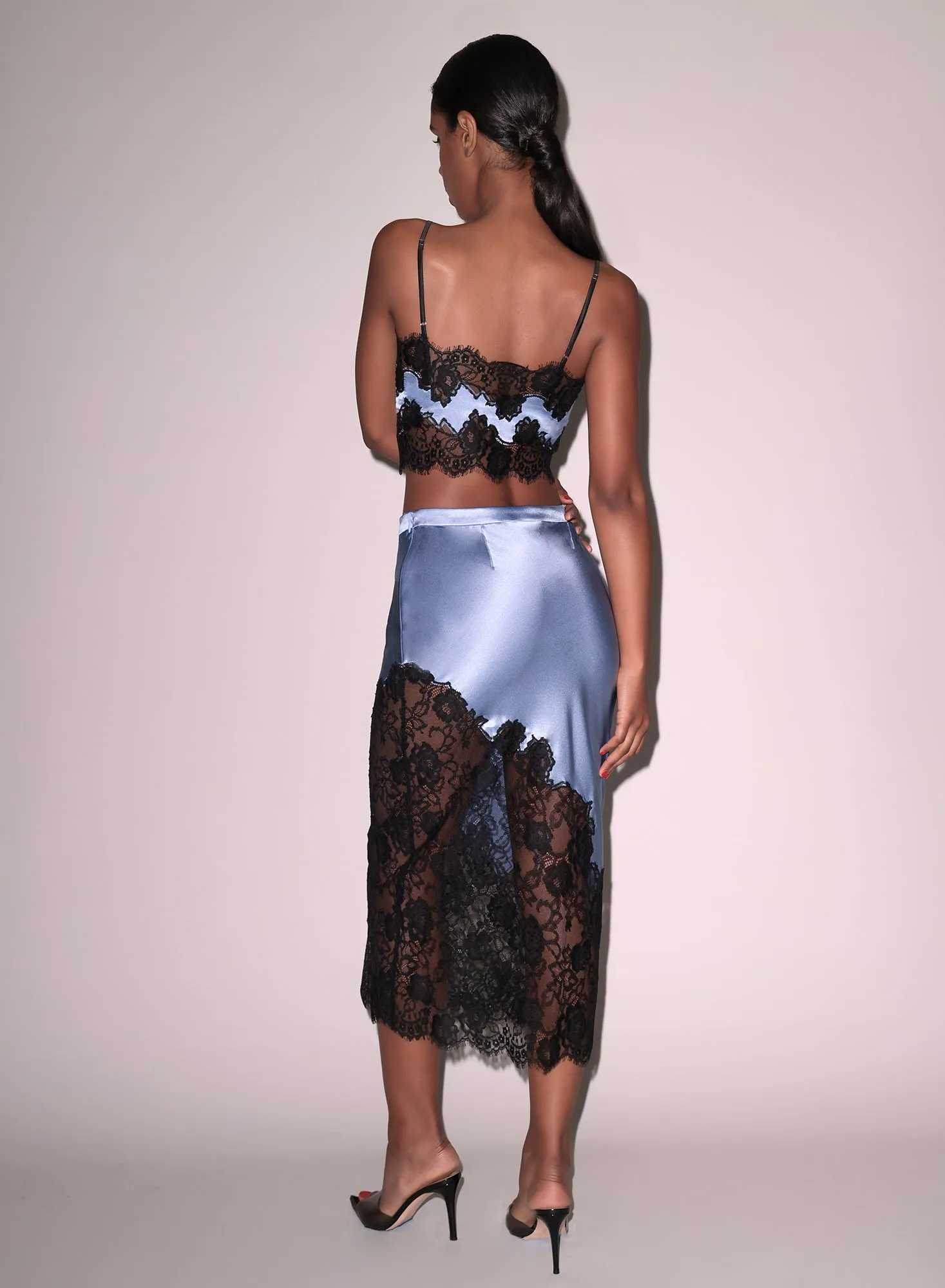 Silk & Lace Scallop Midi Skirt